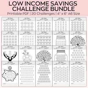 Paquete de desafío de ahorro para personas con bajos ingresos, imprimible de tamaño A6 para ahorrar dinero, ahorros mensuales, carpeta de presupuesto, planificador financiero, sobres para llenar con efectivo