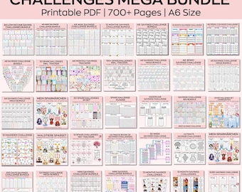 Money Savings challenges mega bundle, A6 Sized Mini Savings Challenge Trackers, Budget Binder, Finance Planner, 100 Envelopes