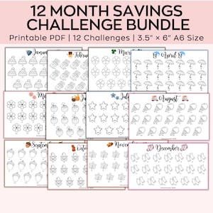 A6 Monthly Savings Challenge Printable, Mini Savings Challenge Bundle,Trackers & Cash Envelopes,A6 saving tacker,Horizontal 12 months saving