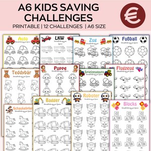 Kinder Spar Challenge zum Ausdrucken, Mini Spar Challenge, Geld Spar Challenge, 12er Set, A6 Eiscreme Challenge, druckbarer Kinder Tracker