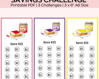 Mini Savings Challenges, PB&J Mini Savings challenges, Low Income Savings Challenge, A6 Saving Trackers, Budget Binder, Finance Planner