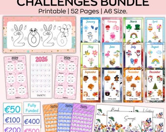 2026 Saving Challenges Bundle, Mini Savings Challenge Trackers, Cash Stuffing, Finance Planner, Budget Binder, Cash Envelope