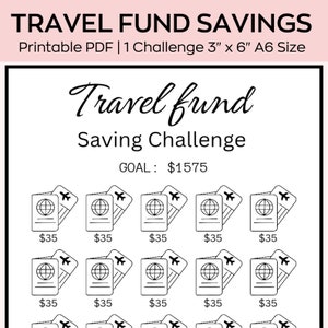 A6 Travel Fund Savings Challenge, Mini Savings Challenge, Save 1575 Dollars,Low Budget planner,Saving Printable Tracker,Fit A6 Cash Envelope