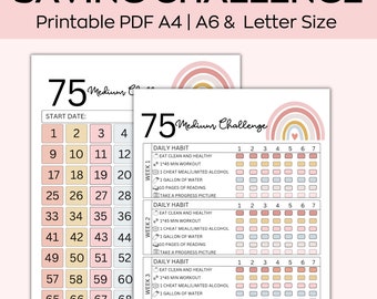 75 Medium Challenge Tracker, 75 Soft Challenge, Fitness Journal Self Improvement,Weight Loss Challenge PDF, BlankTracker 75 Soft Challenge