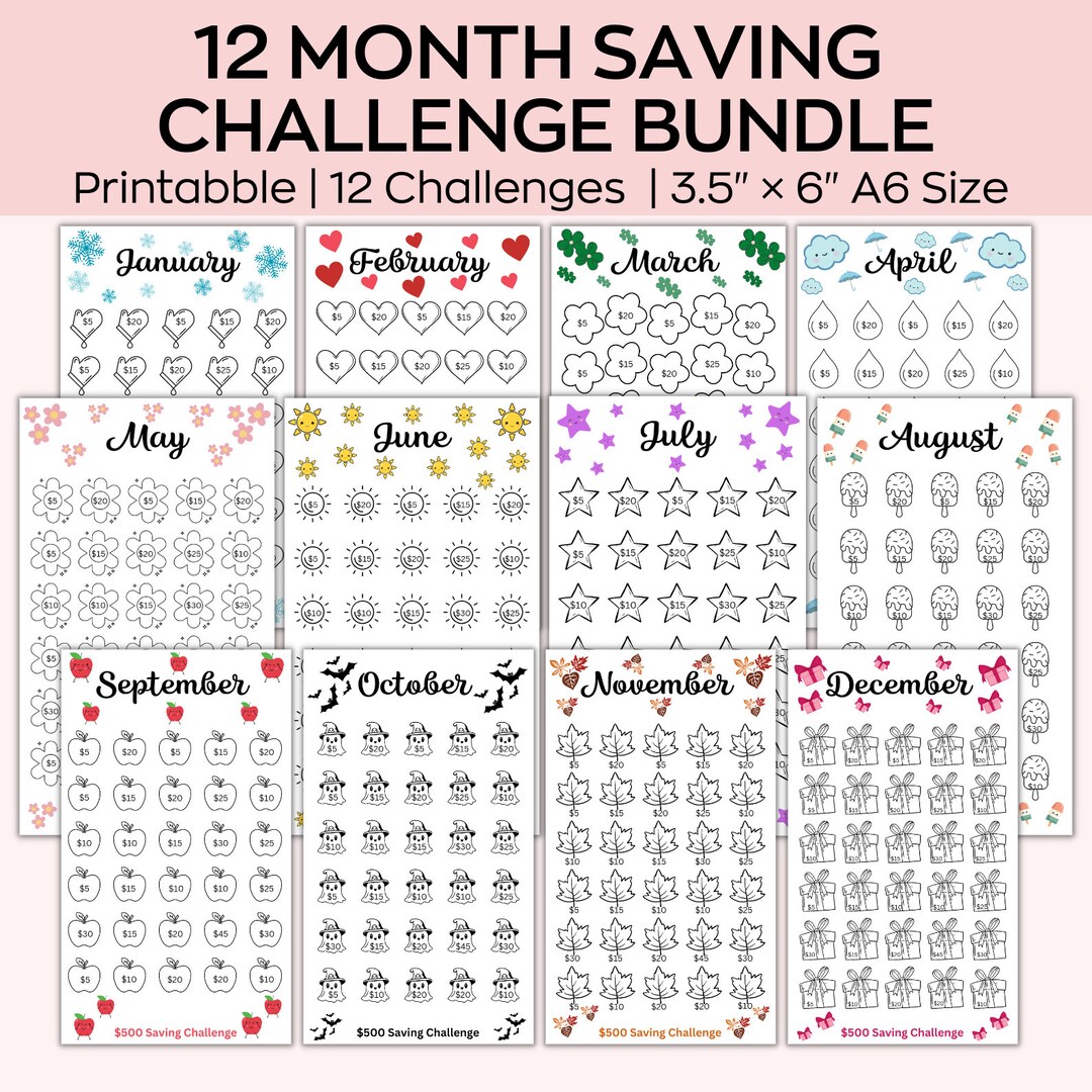 A6 Monthly Savings Challenge Printable, Mini Savings Challenge Bundle ...