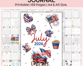 2026 July bullet journal, Digital Planner Pages, Printable Habit Trackers, Self-Care Monthly & Yearly Planner A4 A5