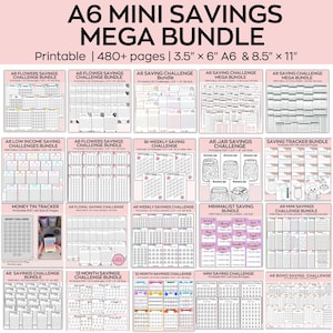 A6 Mega bundle Sfide di risparmio, Tracker di risparmio, Planner di risparmio stampabile, Tracker di budget, 100 buste di sfide in contanti