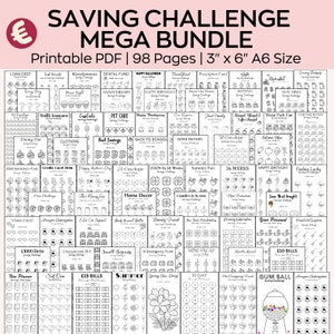 Geld-Spar-Challenge Mega Bundle, A6 Euro Spar-Tracker Printables, Mini-Spar-Challenge, Budgetmappe, Buchbinderbrief, 100 Umschläge
