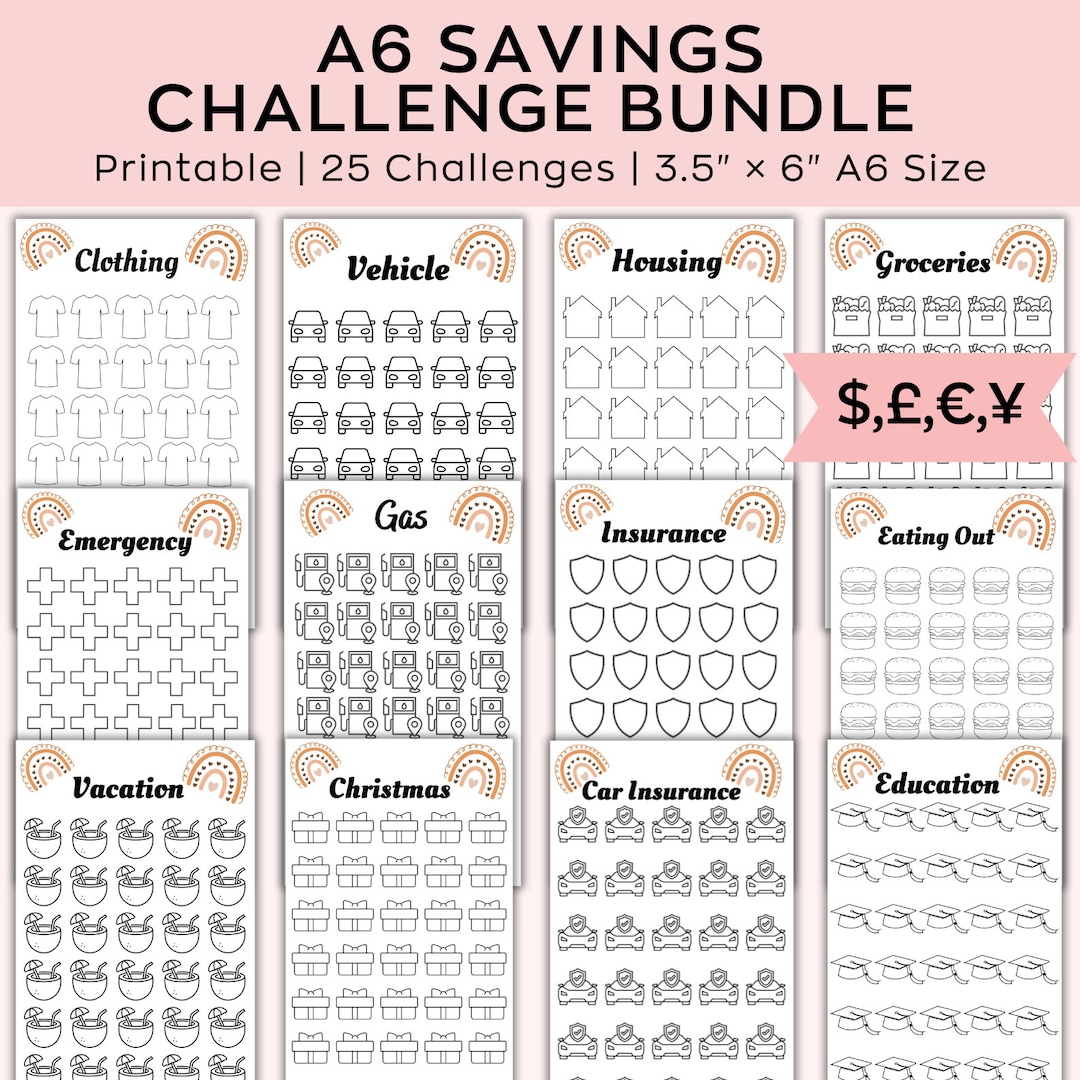 Boho Savings Challenge Printable, A6 Customize Saving Challenge Bundle ...