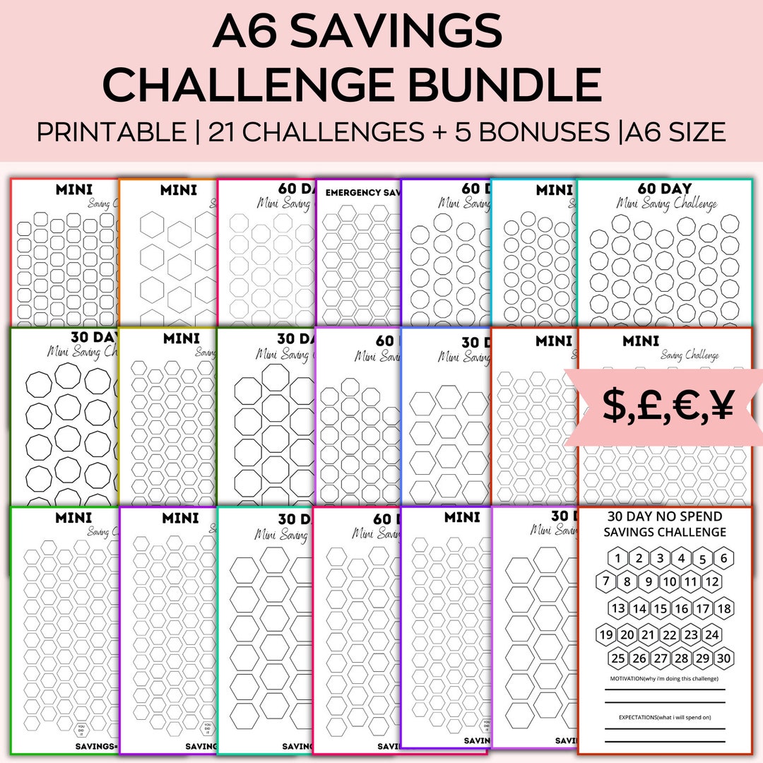 A6 Savings Challenge Printable, Customize Savings Challenge Bundle ...
