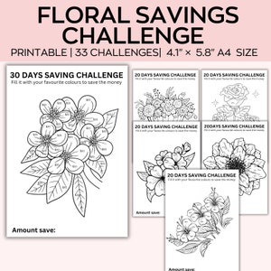 A6 saving challenge printable,floral coloring Savings Challenge,Monthly saving planner,Money Savings Challenge,savings binder,Cash Envelopes