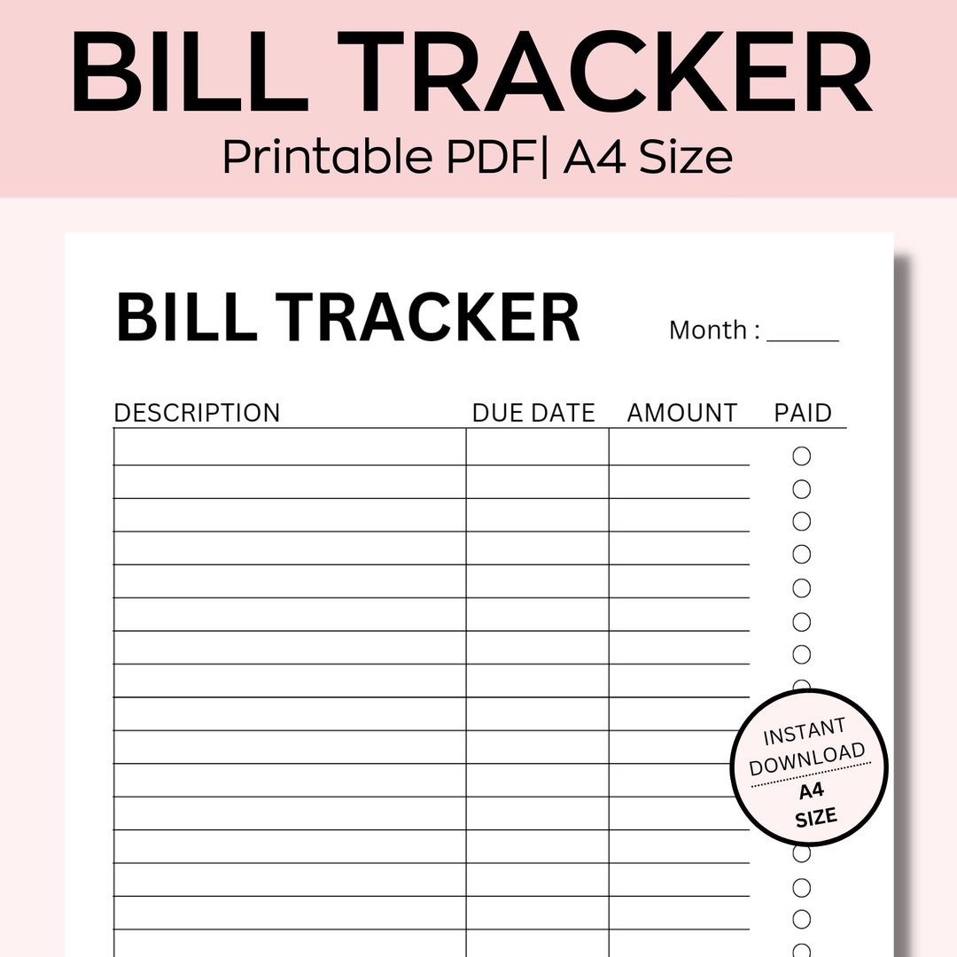Monthly Bill Payment Tracker Printable, Bill Payment Tracker, Bill ...
