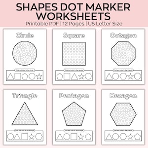 Könnte beinhalten: Schwarz-weiße druckbare Arbeitsblätter mit verschiedenen Formen, die Kreise enthalten. Die Formen umfassen einen Kreis, ein Quadrat, ein Achteck, ein Dreieck, ein Fünfeck und ein Sechseck. Jede Form hat einen Titel und Anweisungen, um die Form zu finden und zu färben.