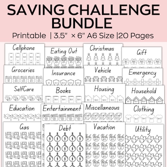 A6 Money Saving Challenge, Savings Tracker Printables, 100 Envelope Challenge,Mini Savings Challenge Trackers,500 Savings Challeng,Set Of 20