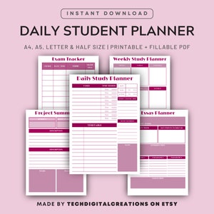 Ultimate Student Planner, College planner, University planner, Academic planner, Minimal Study Planner Printable Page,A4,A5, Letter, Pdf