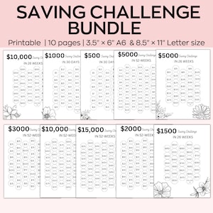 Money Saving Challenge Bundle, Savings Tracker Printables, Savings Tracker, 100 Envelope Challenge, Money Saving Challenge Printable