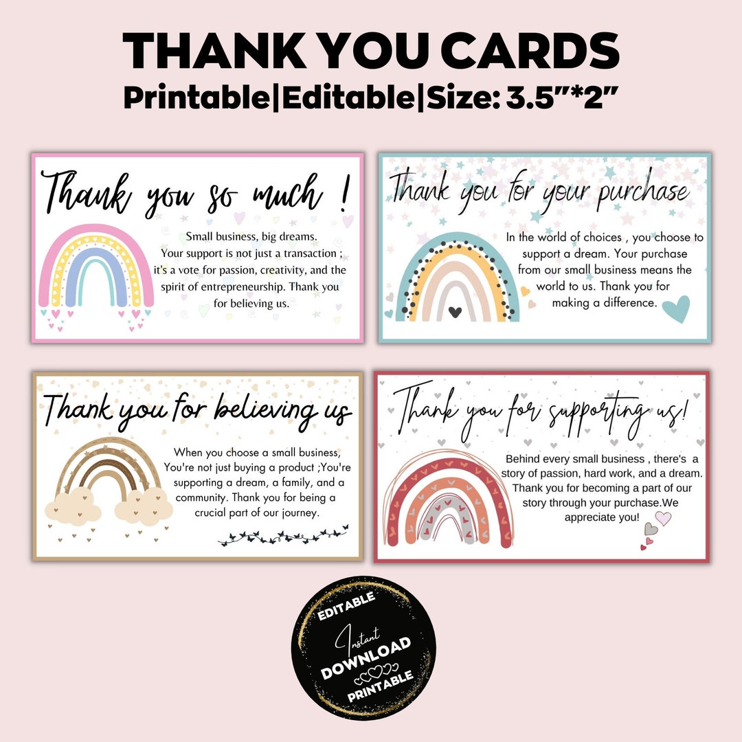 Small Business Thank You Card, Editable Small Business Card ...
