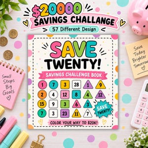 Savings Challenge Book Printable,  A basic money-tracking book, Color and save up to 20K dollars, Budget Challenge,Cash Stuffing Challenges