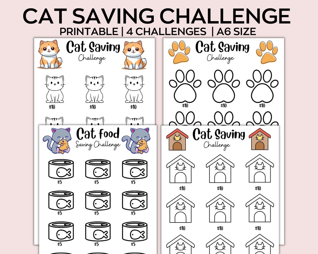 A6 Savings Challenge Printable, Mini Kitty Saving Challenge, Pow Saving