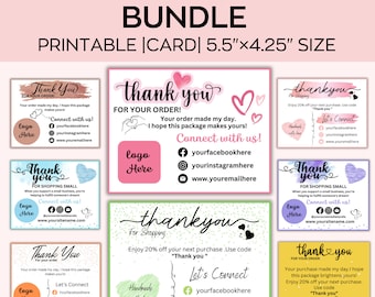 10 Dankeskarten für kleine Unternehmen, druckbare Kundenkarten, benutzerdefinierte Paketbeilagen, Wertschätzungshinweise, druckbare Kundenkarte, bearbeitbares Bündel
