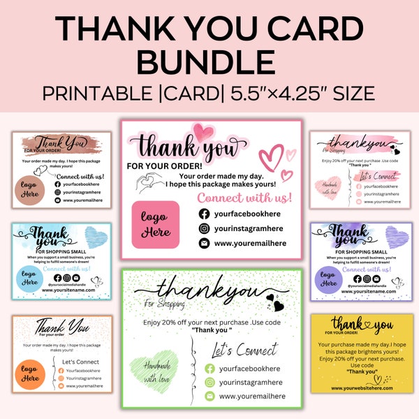 10 Small Business Thank You Cards,Printable Customer Cards,Custom Package Inserts,Appreciation Notes,Printable Customer Card,Editable Bundle