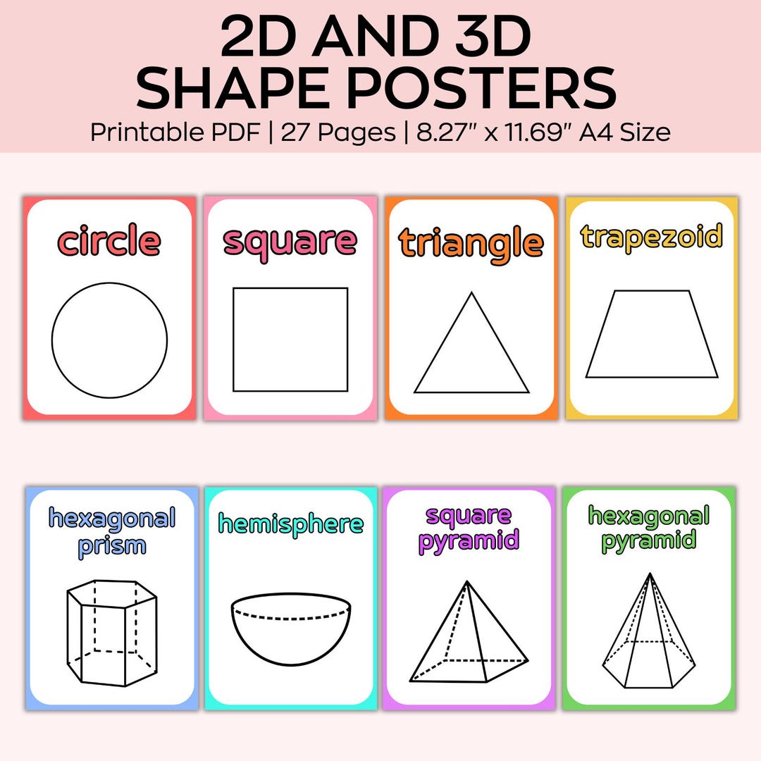 2D and 3D Shape Posters, Rainbow Watercolors, Classroom Decor ...