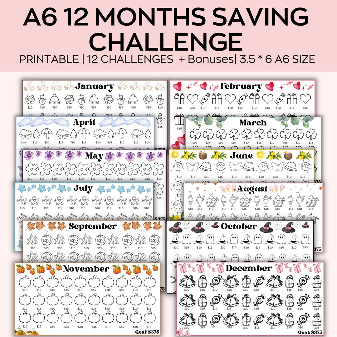 A6 Monthly Savings Challenge Printable, Mini Savings Challenge Bundle ...