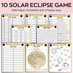 Solar Eclipse Games, Eclipse Worksheets Printable, Solar Activity Ideas 2024,  Adults Kids Classroom, Homeschool Family Eclipse Party Idea