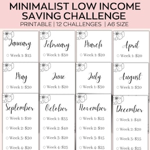 Minimalist Low Income Savings Challenge Printable, Monthly Money Saving Challenge Bundle, Weekly Savings Tracker, Cash Budget Binder