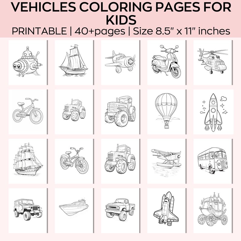 Transportation Coloring Pages, Coloring Activity Book, Perfect for