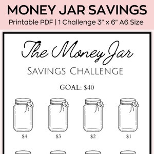 Op de afbeelding: Printbare geldpot spaaruitdaging met een doel van € 40. De uitdaging omvat 10 potten, die elk een ander bedrag van € 1 tot € 4 vertegenwoordigen.