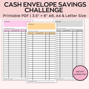 Cash Umschlag Einsätze druckbar, Budgetierung Einsatz, Cash Umschlag Tracker, Cash Tracker Ausgaben Tracker, Ausgaben Tracker, A4 & Letter