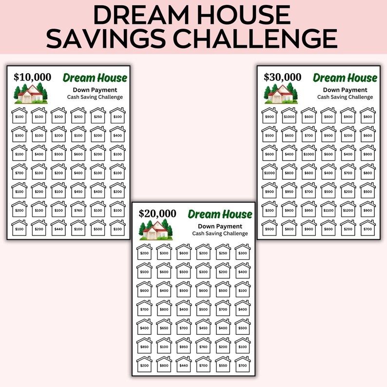 Dream House Savings Challenge Printable, Home Deposit Money Tracker ...