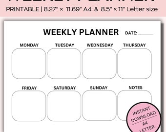Weekly Planner Printable Landscape, Minimalist Weekly Schedule, Week At a Glance, Weekly Organizer, Office Planner, Desk Planner, A4/Letter