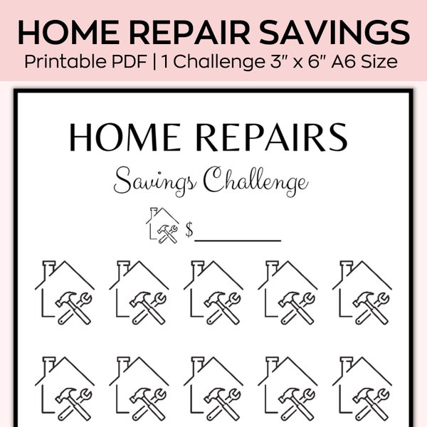 A6 Home repair savings Challenge, Mini Savings Challenge,Personal Finance, Low Budget planner,Saving Printable Tracker,Fits A6 Cash Envelope