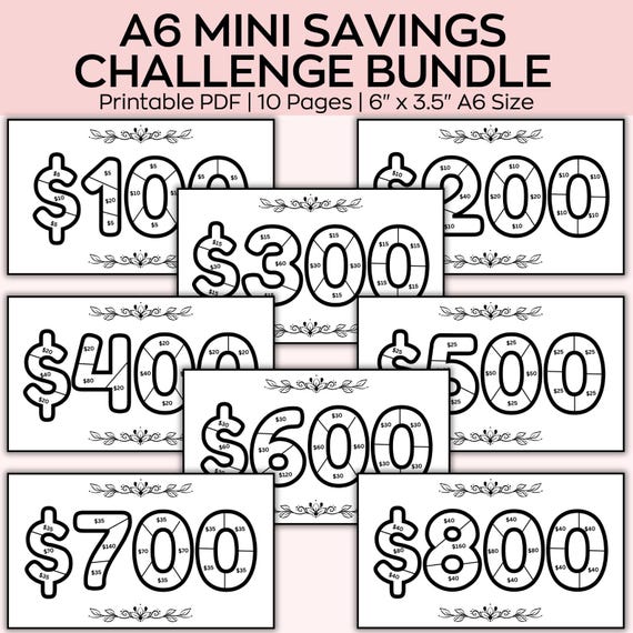 A6 Mini Savings Challenge Bundle, Low-income savings, Budget binder, Money Savings challenges, Finance Planner