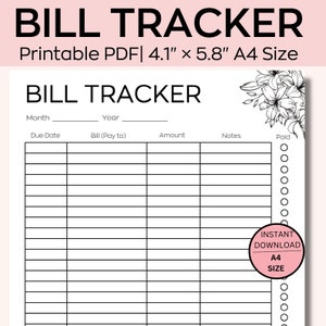 Monthly Bill Tracker, Monthly Bill Tracker Printable, Bill Payment Tracker, Bill Payment Checklist, Monthly bill Log, Bill Planner pdf