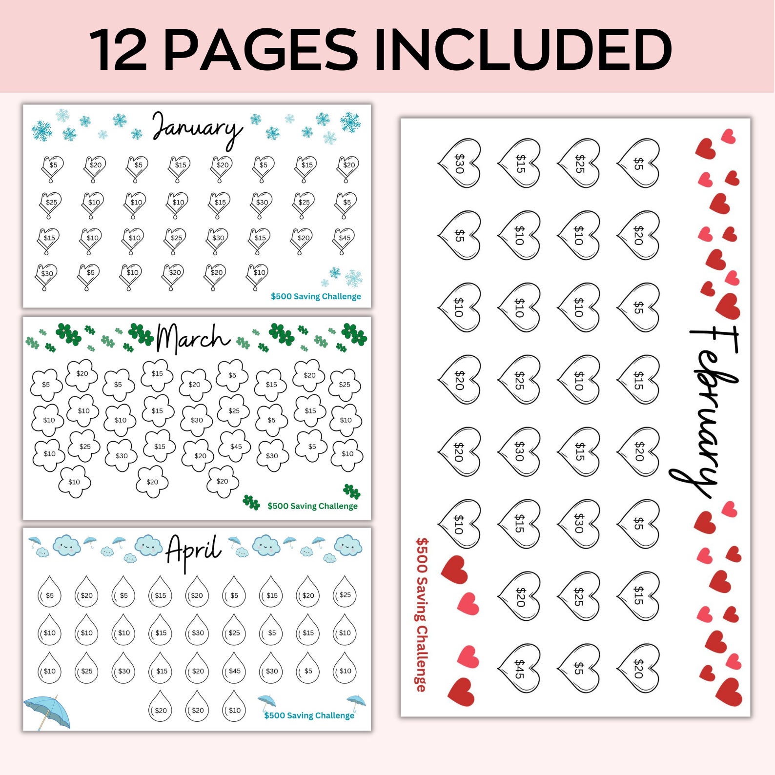 A6 Monthly Savings Challenge Printable, Mini Savings Challenge Bundle ...