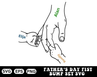 Conjunto de imagens SVG para cumprimento de punho entre pai e filho, bebê, criança, pai, SVG para o Dia dos Pais, SVG de amor paterno, SVG de mãos dadas, presente para o pai e crianças.