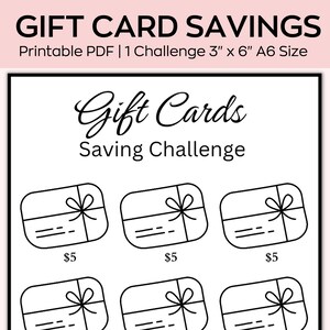 A6 Gift card Savings Challenge, Mini Savings Challenge, Save Dollars,money saving challenge,Saving Printable Tracker,Fit A6 Cash Envelope