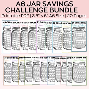 Mini Savings Challenge bundle, Trackers Fits A6 Budget Binders, Savings Challenge Bundle, 1 Dollar Bill, 5 Dollar Bill, 20 Dollar Bill