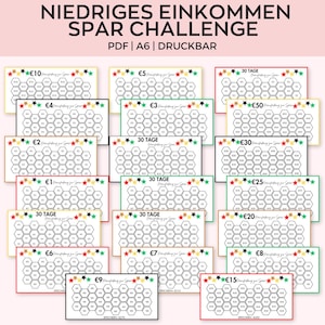 Mini Spar Challenge Bundle mit Tracker für A6 Budget Ordner, Spar Challenge Bundle mit 1  Euro, 5  Euro und 20  Euro Scheinen