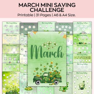 Monatliche Spar-Challenge, A6 März Mini Spar-Challenge, Geldspar-Challenge, Budgetbinder, Bargeldumschlag, Fiskus-Planer