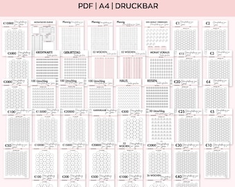 Spar Challenge, Minimalistische Spar Challenge für niedrige Einkommen zum Ausdrucken, Monatliches Geld Challenges Bundle, A6 große Challenge