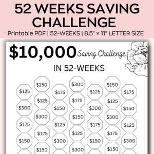 10000 Savings Challenge Printable, 10,000 Savings Challenge, 52 weeks Savings Challenge, 10K Savings Challenge, Savings Tracke, funds