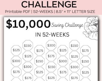10000 Savings Challenge Printable, 10,000 Savings Challenge, 52 weeks Savings Challenge, 10K Savings Challenge, Savings Tracke, funds