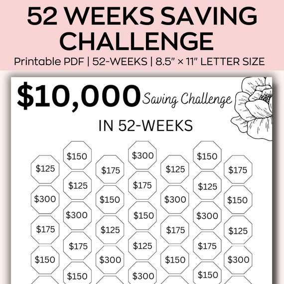 10000 Savings Challenge Printable, 10,000 Savings Challenge, 52 weeks Savings Challenge, 10K Savings Challenge, Savings Tracke, funds