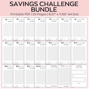 A6 Savings Challenge Printable, Money Savings Challenges, Budget Binder, Finance Planner, Savings Trackers, Set Of 22 funds