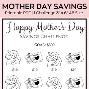 A6 Happy Mother Day Spar-Challenge, Mini Spar-Challenge, Sparen Sie 300 Dollar, Low Budget Planer, passend für A6 Bargeld-Umschlag
