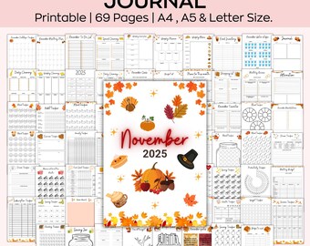 November 2025 Bullet Journal, 2025 Colorful Themed Bullet Journal,50+ Unique Digital Planner, Daily Weekly Monthly, Bujo Tracker